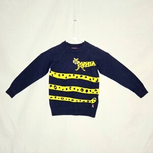 Joules Wrap-around Leopard Crew Neck Sweater. Navy/yellow. Size 4 Years.